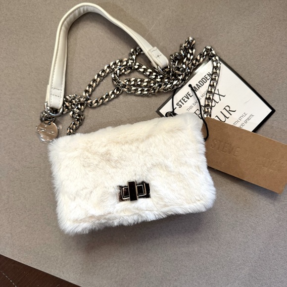 Steve Madden White Faux Fur Mini Crossbody Bag NWT - Picture 14 of 14